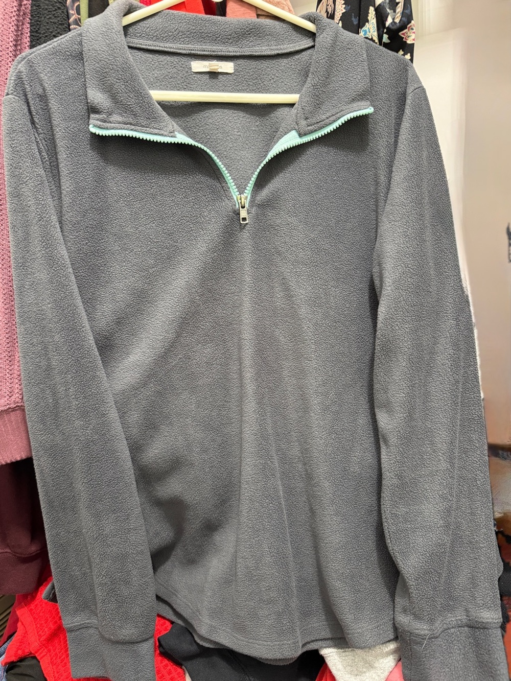 Maurices Gray Quarter-Zip Fleece with Mint Zipper Accent